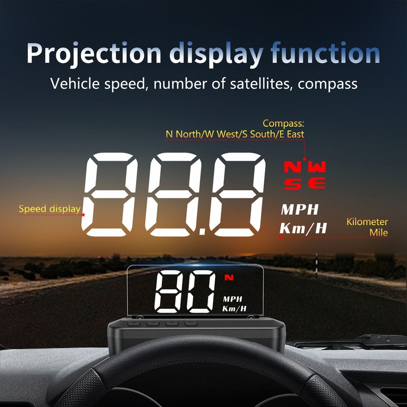 Car Head-up Display Projecter Digital Vehicle Speedometer GPS Dual System