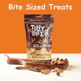 Tiny Bites - Crispy Mini Waffle Cones Treats - Premium Belgian Chocolate, 4.24 oz Bag (Pack of 2) - Delicious Variety of Flavors, Perfect Snack, Dessert, or Ice Cream Topping (2 Pack, Milk Chocolate)