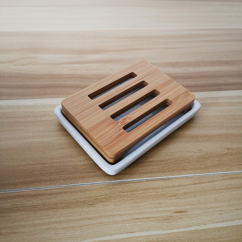 lofekea Ceramic Soap Dish Bamboo Soap Holder for Bathroom and