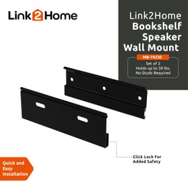Link2Home Commercial Electric Series Bookshelf Speaker Wall Mounts, No Stud Required, 30 lbs. Weight Capacity, Black Aluminum, Set of 2 Mounts