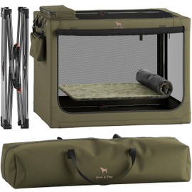 Noah & Paw Collapsible Dog Crate 42 Inch, XXL Dog Crate for XXL, XL, Large Breeds, Travel Kennel for Car, Includes Pet Mat for Pet Cage, 2 Storage Pockets, Handbag, 10mm Locking Zippers 42 * 31 * 31