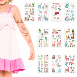cobee Pack of 90 Cute Llama Temporary Tattoos for Children, 10 Sheets Alpaca Cactus Theme Temporary Stickers Waterproof Body Fake Stickers Birthday Party Favours Accessories