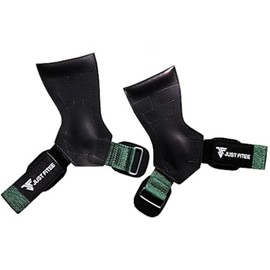 Just Fitee Power Grips Model Weight Lifting Heavy Duty grips Alternative Power Lifting Hooks for Deadlifts with Neoprene Padded Wrist Wrap Support Bodybuilding (Black/Green)
