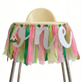 Watermelon High Chair Banner - Glittery Watermelon Accent, 1st Juicy Watermelon Sweet Birthday Decoration for Girl Photo Prop
