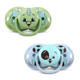RaZbaby Keep-it-kleen Baby Pacifier (2PK) | 0-36m | Closes When Dropped, Nipple Stays Clean | Silicone Orthodontic Nipple (Dragon/Puppy)