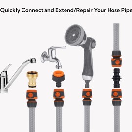 Garden Hose Connector Fittings Set for Hose Pipe, 6 Quick Connector for Hose, 2 Adapter Connector for Tap 3/4''&1/2'' 2 in 1, 2 Double Male Hose Connector,2 Universal Kitchen Tap Connector