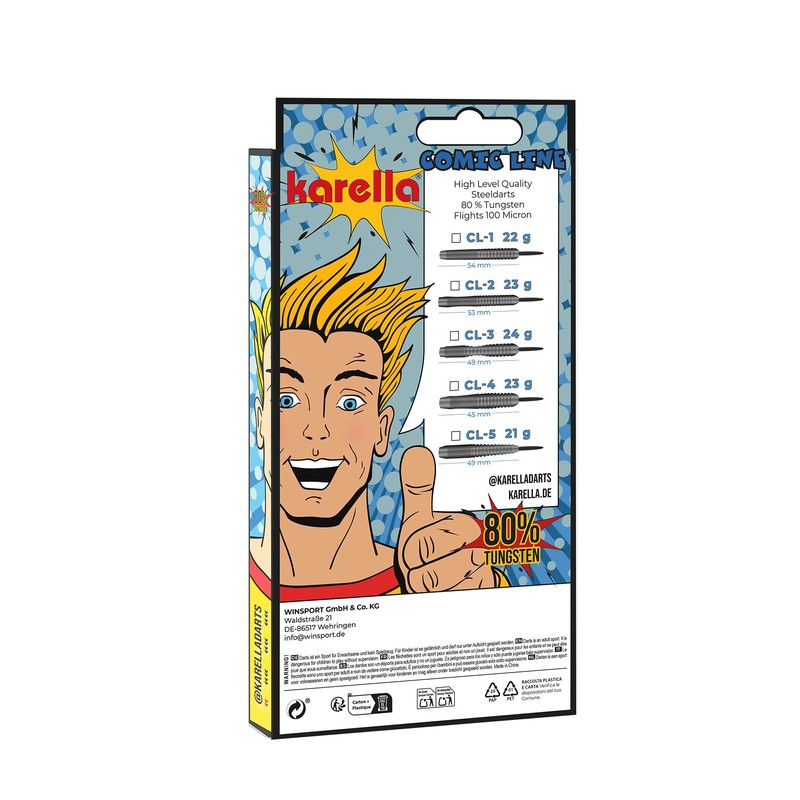 Karella Darts Comic-Line 80% Tungsten Professional Steel Darts, 5 Models,