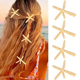 BARTOSI Starfish Hair Clips Gold Metal Hair Barrettes Mermaid Hair Pins Hair Accessories for Women and Girls (Pack of 4) (A-Gold)