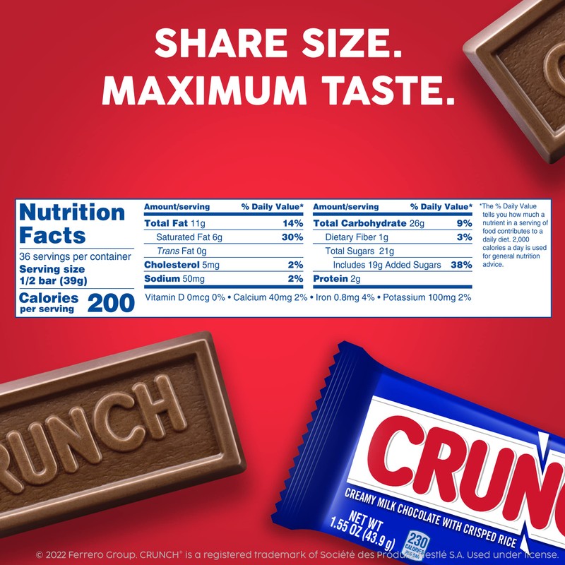 CRUNCH, Bulk 18 Pack, Milk Chocolate and Crisped Rice, Share