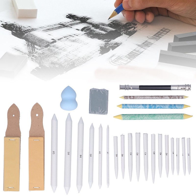 26 Pieces Blending Stumps Sandpaper Boards Eraser Sponge Extension Tool