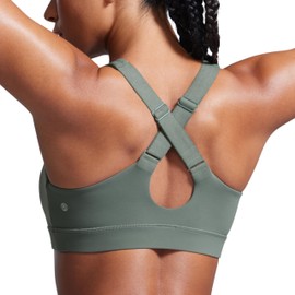CRZ YOGA Womens Butterbreeze Criss Cross Back Sports Bra - V Neck Adjustable Straps Padded Wireless Workout Training Crop Top Grey Sage X-Large