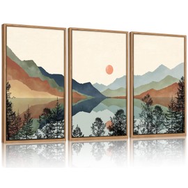 CHDITB Mountain Sun Forest Framed Art Prints(Set of 3, 16”x24”), Boho Watercolor Nature Landscape Canvas Artwork Painting, Abstract Foggy National Park Scenery Poster Decor for Living Room Bedroom