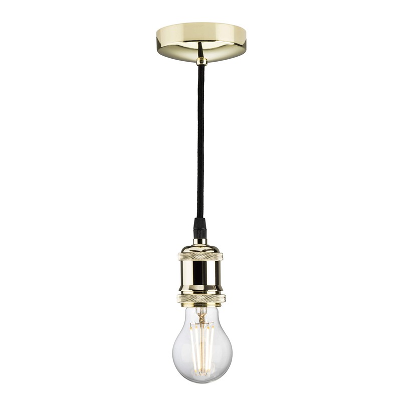 Knightsbridge 6 Inch E27 Vintage Pendant Set in Polished Brass,