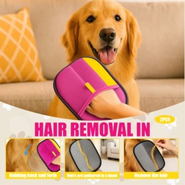 Pet Hair Removal Glove, Pet Hair Remover, 2 Pcs Reusable Pet Grooming Kit Strong Grooming Gloves for Cats and Dogs, for Cleaning Pet Hair On Carpets, Sofas, Beds, Blankets(Pink+Blue)