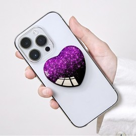 Luhoit - Expanding Moblile Phone Grip Heart Shape Glass Holder for Smartphones, Cell Phone Collapsible Stand - Purple Glitter