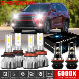 SHENKENUO For Toyota Highlander 2014-2019 LED Headlight Bulbs Hi / Lo+ Fog Light Combo Kit