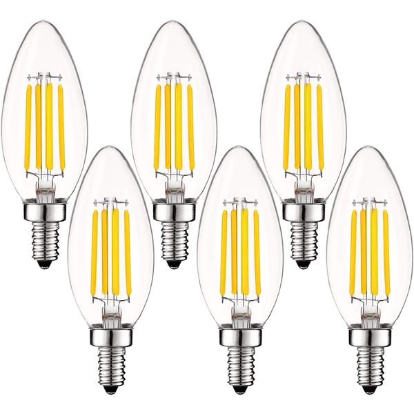 Luxrite Vintage Candelabra LED Bulb 60W Equivalent, 550 Lumens, 4000K Cool White, LED Chandelier Light Bulbs 5W, Dimmable, Clear Glass, Filament LED Candle Bulbs, UL Listed, E12 Base (6 Pack)