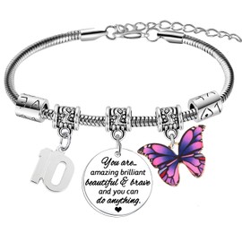 Hgreiwgk Butterfly Charm Bracelet 6-70th Birthday Gift for Women Purple