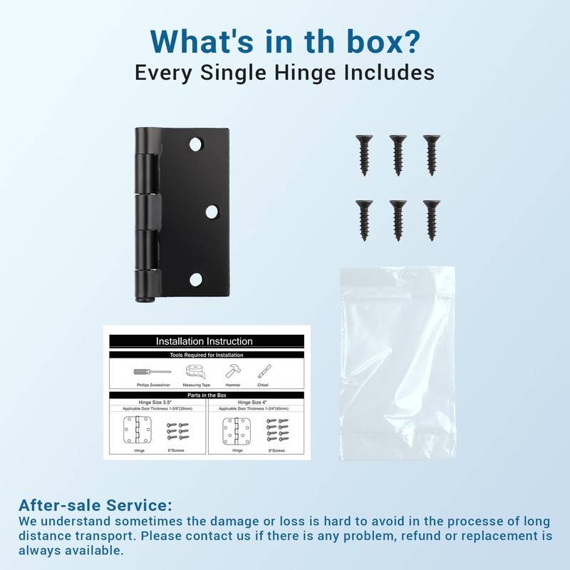 KNOBWELL 10 Pack Matte Black Door Hinges 3.5" X 3.5"