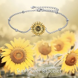 VONALA Sunflower Bracelet Sterling Silver Engraved “You Are My Sunshine” for Women