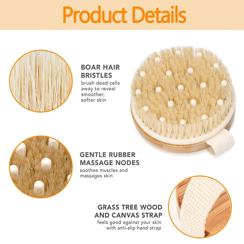2Pcs Dual-Use Dry Body Brush with Natural Bristles, Body Brush