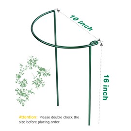 12 Pack Plant Support Stakes, 10" W x 16" H Metal Peony Cages and Supports, Green Half Round Garden Plant Support Ring for Outdoor Indoor Plants, Rose, Hydrangea, Tomato, Snake Plant