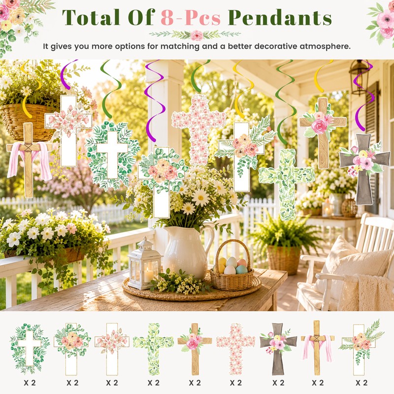 Cross Floral Hanging Swirls, Baptism & First Communion Party Ceiling