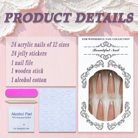 SWEKKE Long Stiletto Press-on Nails, 24pcs French Tip with Glitter Accents, Nude Pink & Glitter, ABS Material, Glossy Finish, Full Cover Nail, 1 Set