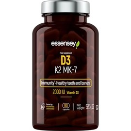 Essensey Vitamin D3 K2 MK-7 - Dietary Supplement Helps Maintain Healthy Teeth and Bones - 100% of Daily Vitamin K Requirement - Muscle Function - Immunity - Proper Blood Clotting - 90 Capsules