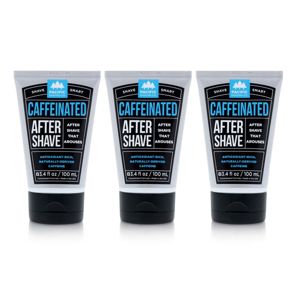 Pacific Shaving Company Caffeinated Aftershave - Helps Reduce Appearance of Redness, With Safe, Natural, and Plant-Derived Ingredients, Soothes Skin, Paraben Free, Made in USA, 3 oz (3-Pack)