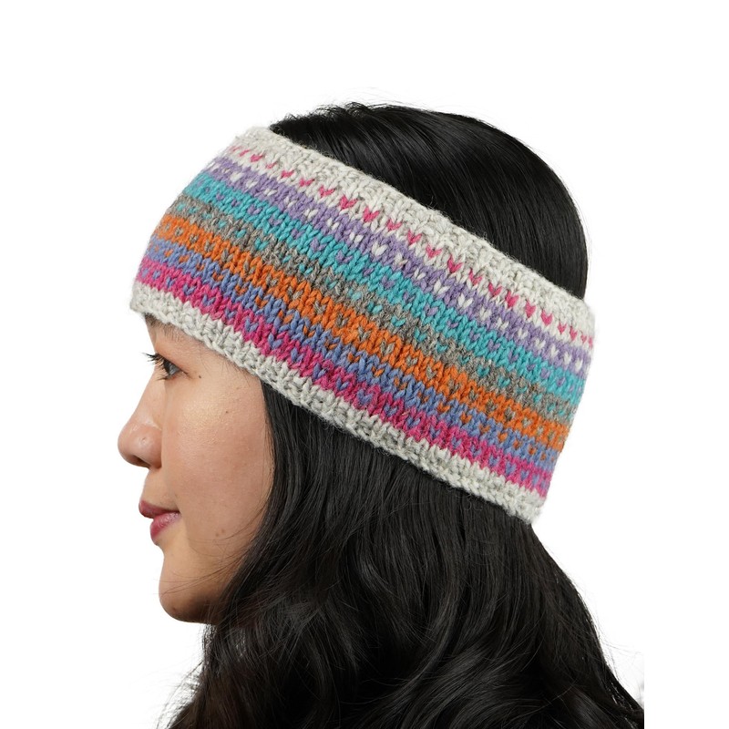 Pachamama Women Wool Ear Warmer Headband Fleece Lined Handknitted Dots