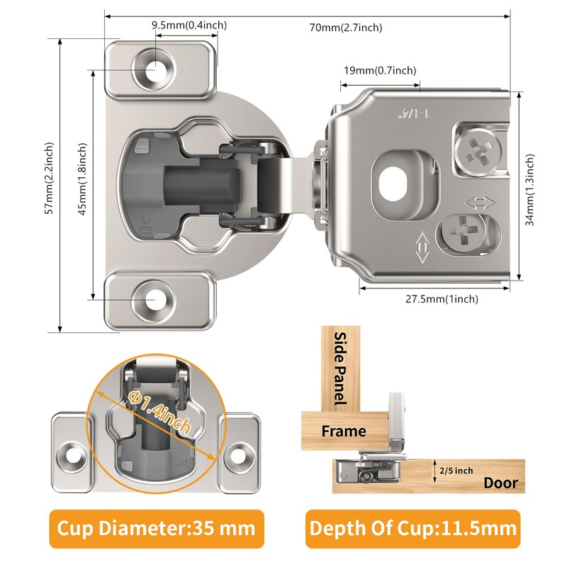 Chibery 10 Pack 1-1/4" 4D Concealed Hinges for Face Frame
