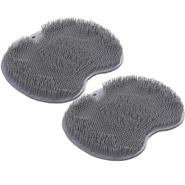 2PCS Shower Foot Scrubber Mat with Non-Slip Suction Cups, Back Exfoliating Bath Wash Pad Wall Mounted Slip Suction Cups Foot Scrubber, Use in Shower for Men and Women (Grey, One Size)
