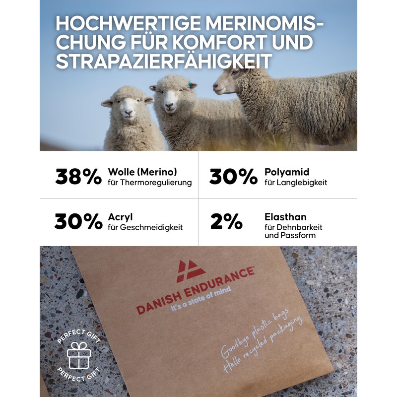 Danish Endurance Lightweight Merino Wool Hiking Socks, Work Socks, Breathable,