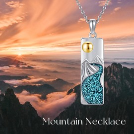 DAYLINLOVE Mountain Necklace 925 Sterling Silver Turquoise Pendant Necklace Mountain Nature Jewellery Gifts for Women Skiers Hikers Campers Climbers Nature Lovers