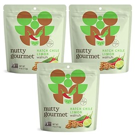 The Nutty Gourmet Hatch Chili Limon Walnuts - Fresh Gourmet Nuts - Keto Snacks - Heart Healthy - Farm Fresh - Flavored Walnuts (4oz - 3 Pack)