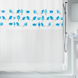 Spirella Anti-Mould Shower Curtain "Birds" Anti-Bacterial, Washable, Waterproof PEVA 180 x 200 cm Blue White