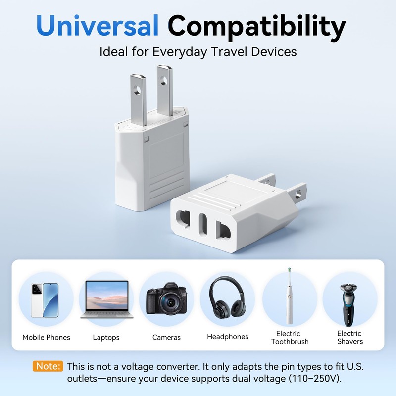 Unidapt 10-Pack EU Europe to US Plug Adapter, Type A