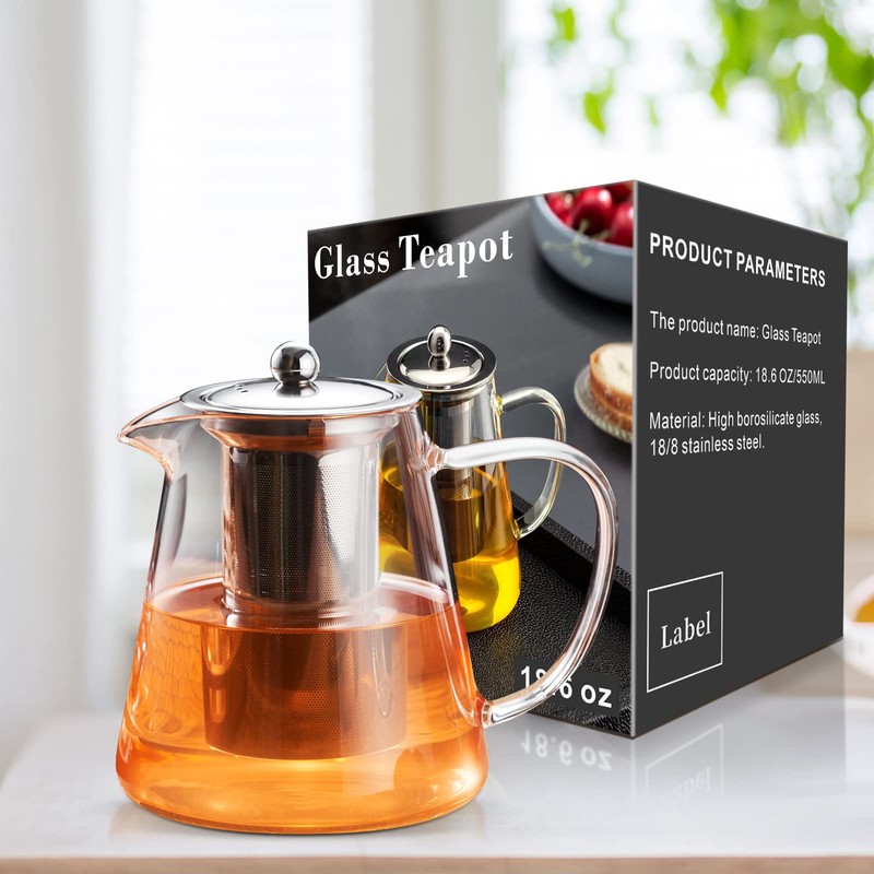 PARACITY Glass Teapot Stovetop 18.6 OZ, Borosilicate Clear Tea Kettle