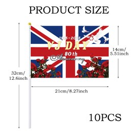 POPOYU 10Pcs VJ Day Mini Flags on Sticks,80th VJ Day Mini Flags,Victory in Japan Flag,VJ Day 80th Anniversary Decorations,Union Jack Hand Flag for 80 Years Victory over Japan WW2 1945-2025 Decorations