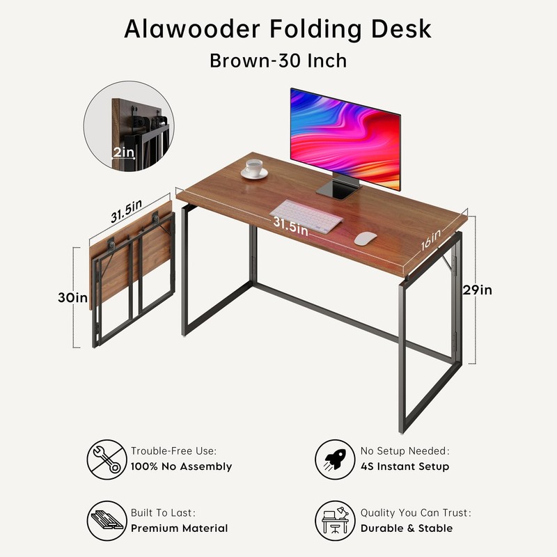 alawooder Folding Desk 30 Inch - No Assembly Small Foldable