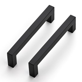 JOY DECOR 10 Pack Cabinet Handles, Black Cabinet Pulls, 5 Inch Kitchen Cabinet Handles Square Drawer Pulls Stainless Steel Drawer Hardware Handles, 128mm Hole Centers