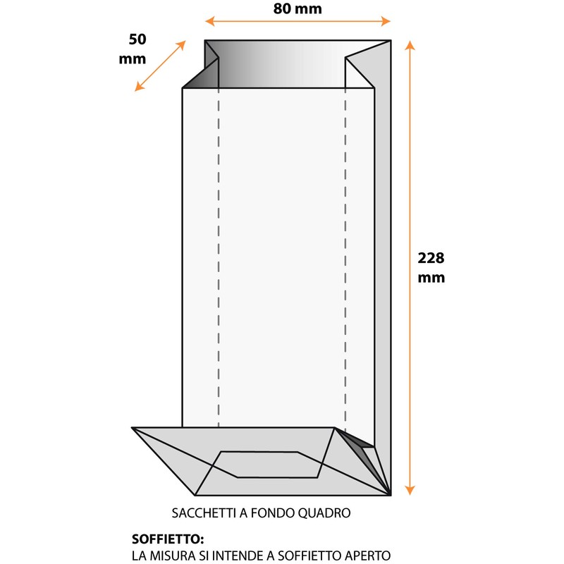 Italpak Buste Trasparenti Fondo Quadro, per Alimenti, Sacchetti con base,
