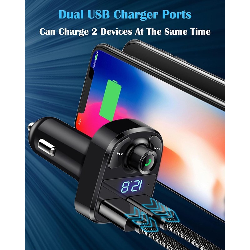 LIVERO Bluetooth FM Transmitter for Car, Bluetooth Car Music Adapter,