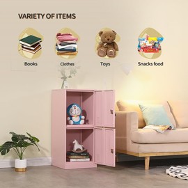 DAYTOYS 2 Door Metal Vertical Storage Locker for Kids Bedroom, Children Room, School, Office, Home,Stackable Steel Storage Cabinet for Toys, Sports Equipment,Anti-Tilting Device. (2D, Pink)