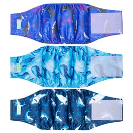 wegreeco Washable Male Dog Belly Band (Stylish Pattern)- Pack of 3 - Washable Male Dog Belly Wrap, Dog Diapers Male (Ocean Adventure, Small)