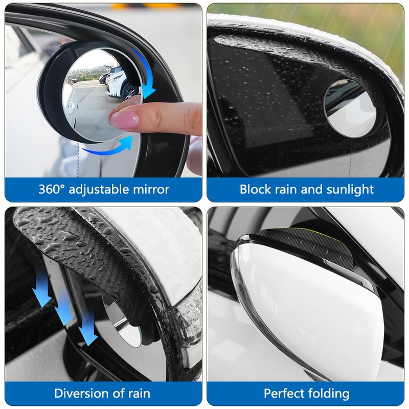 Blind Spot Mirrors, Side Rear View Mirror Rain Visor Guard,