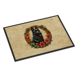 Caroline's Treasures DAC2317JMAT Belgian Sheepdog Christmas Flowers Doormat Front Door Mat Indoor Outdoor Rugs for Entryway, Non Slip Washable Low Pile, 24H X 36W