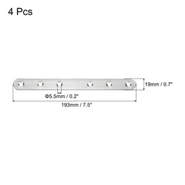 sourcing map 4 Pcs Flat Straight Brace Brackets, 7.6 x 0.7 Inch Mending Plates, Connector Furniture Repair Fixing Joint, Stainless Steel, Silver