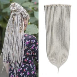 Kyriena 24 inch Light Gray Clip In Dreadlock Extensions, 4PCS SE Thin 0.6cm Clip In Dreads, Synthetic Dreadlocks Reggae Hippie Crochet Dreads for Women